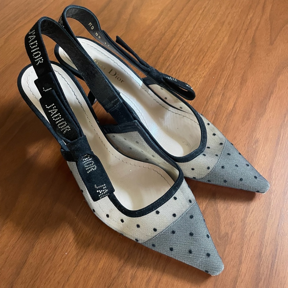 J’adior Dior Pointy Toe Polka Dot Slingback Heel 38.5 - Picture 3 of 5